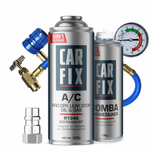 CarFix 5-in-1 AC Gas Refill R134a + Gauge Hose + Refreshing Bomb + R12 Adapter
