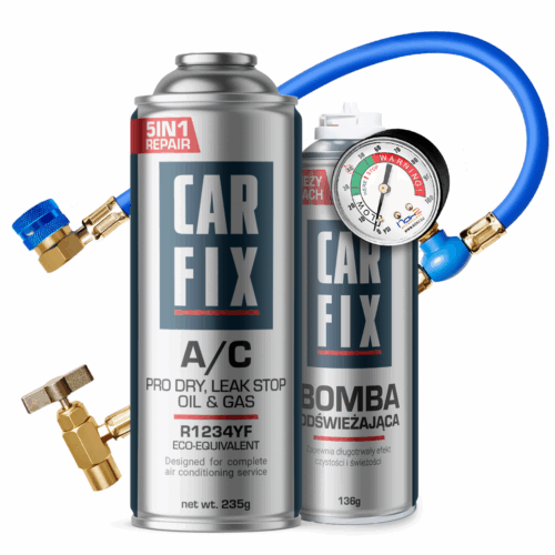 CarFix 5-in-1 Air Conditioning Recharge Gas R1234yf + YF Gauge Hose + Refreshing Bomb